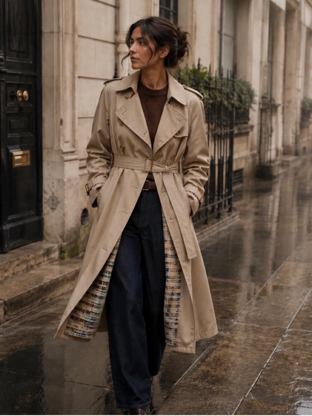 Vintage London Fog Trench Coat Wool Blend Lined Belted Taupe Size 12